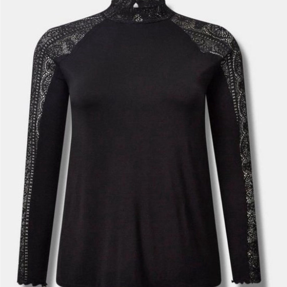 Torrid Black Blouse with Mandarin Collar Fitted Design and Lace Details